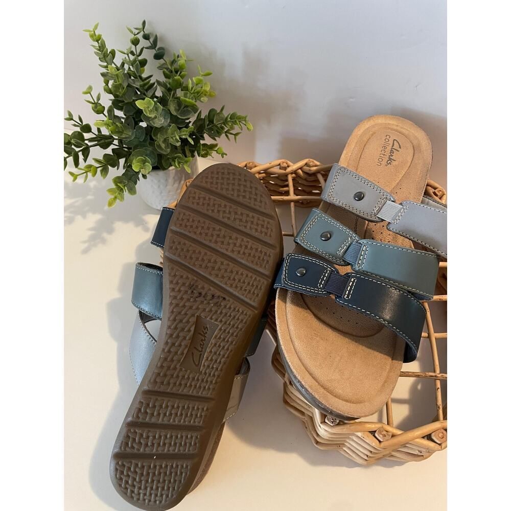 Clarks Collection Size 12 Blue Multi Strap Comfort Slide Sandals - Picture 6 of 9